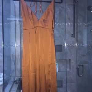 Long Silky Rust Dress with Open Back
